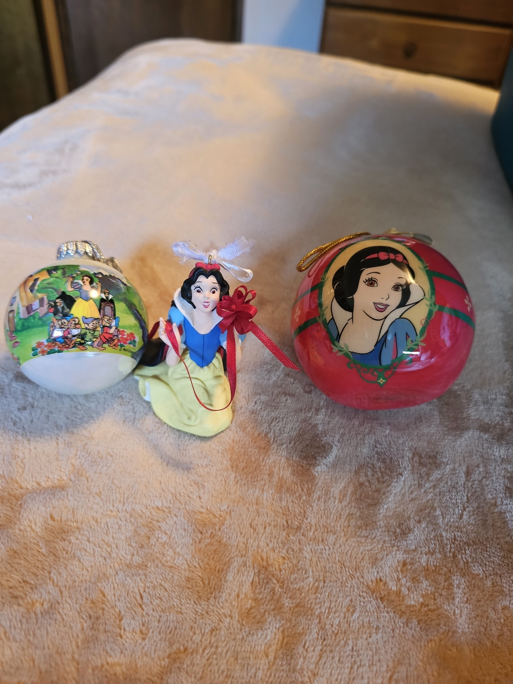 Snow White Holiday Ornament Set - Red, Yellow, Blue